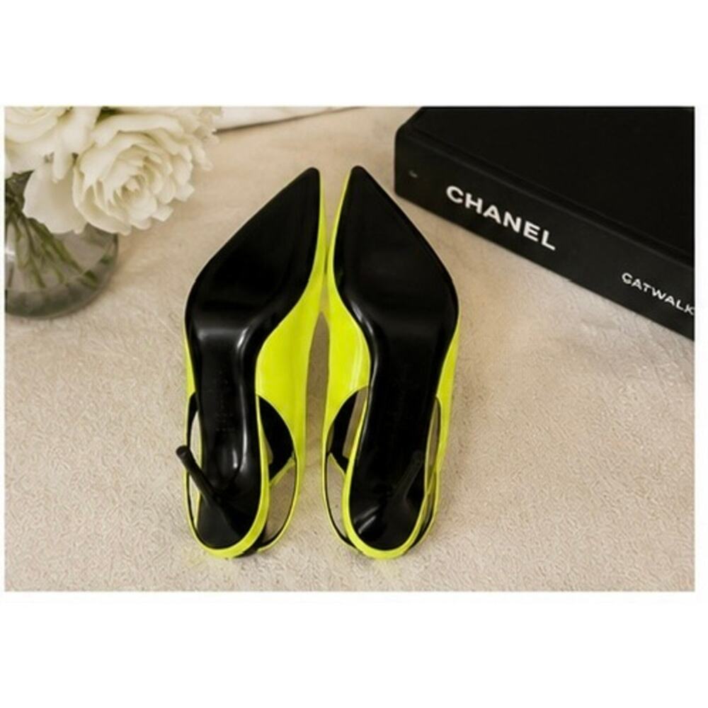 Saint Laurent Paloma Slingback Pumps Neon Yellow Patent Leather EU39 NIB - Picture 7 of 12